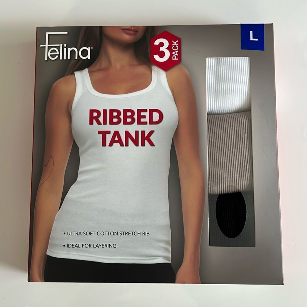 Felina Women's Ultra Soft Cotton Stretch 3-Pack Ribbed Tank, Multicolor